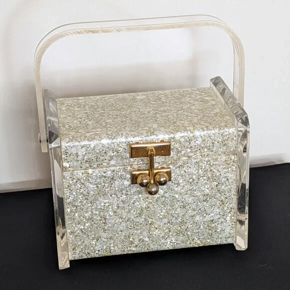 Amazing CHARLES KAHN Confetti Lucite Box Purse from the 1950s, VG-EX Cond - Picture 1 of 10
